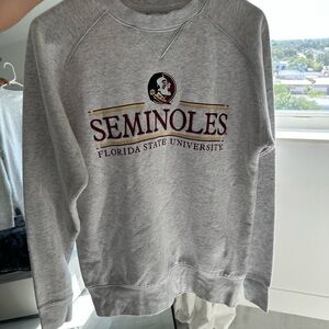 FSU Champion Gray Florida State Seminoles Crewneck Sweatshirt